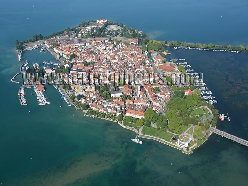 AERIAL VIEW photo of Lindau Island, Lake Constance, Bavaria, Germany. LUFTAUFNAHME luftbild, Bodensee, Bayern, Deutschland.