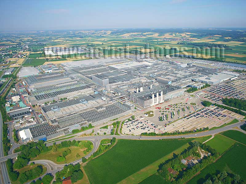AERIAL VIEW photo of BMW production site in Dingolfing, Bavaria, Germany. LUFTAUFNAHME luftbild, Bayern, Deutschland.