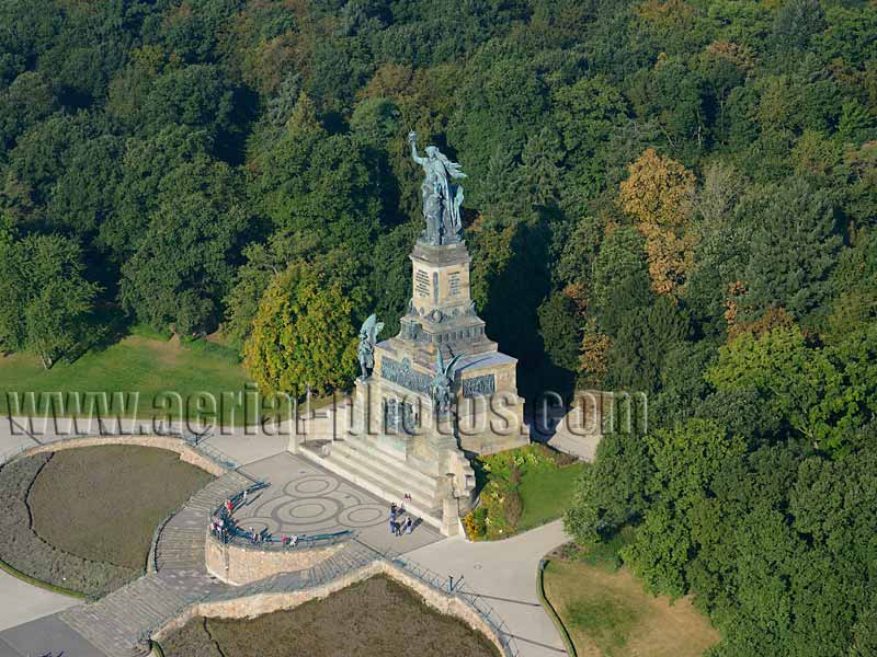 AERIAL VIEW photo of Niederwald Monument, Rüdesheim am Rhein, Hesse, Germany. LUFTAUFNAHME luftbild, Niederwalddenkmal, Hessen, Deutschland.