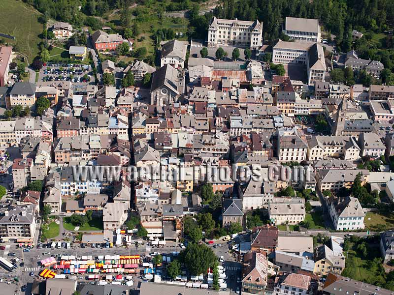 AERIAL VIEW photo of Barcelonnette, French Alps, France. VUE AERIENNE Alpes Françaises.
