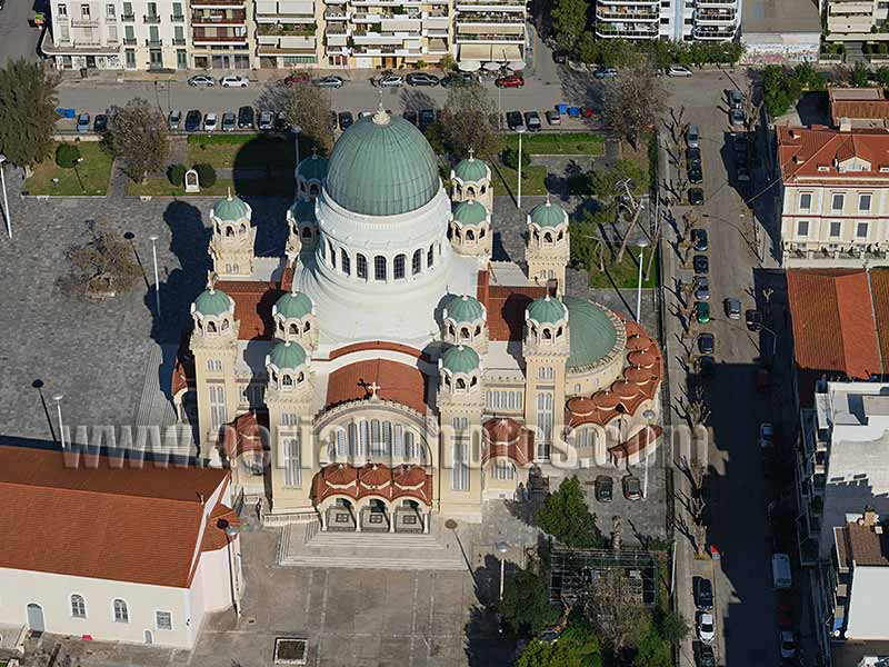 AERIAL VIEW Saint-Andrew Cathedral, Patras, Peloponnese Peninsula, Greece.