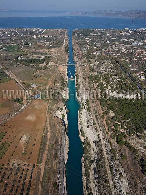 AERIAL VIEW Corinth Canal, Peloponnese Peninsula, Greece.
