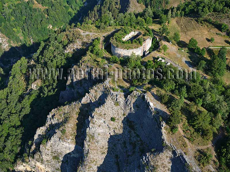AERIAL VIEW photo of Montalto Dora Castle, Piedmont, Italy. VEDUTA AEREA foto.