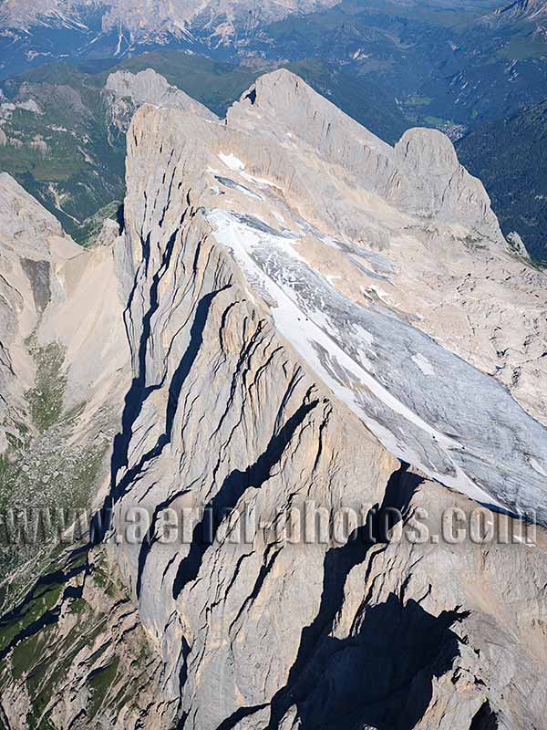 AERIAL VIEW photo of the ridge of Marmolada, Veneto, Italy. VEDUTA AEREA foto, Italia.