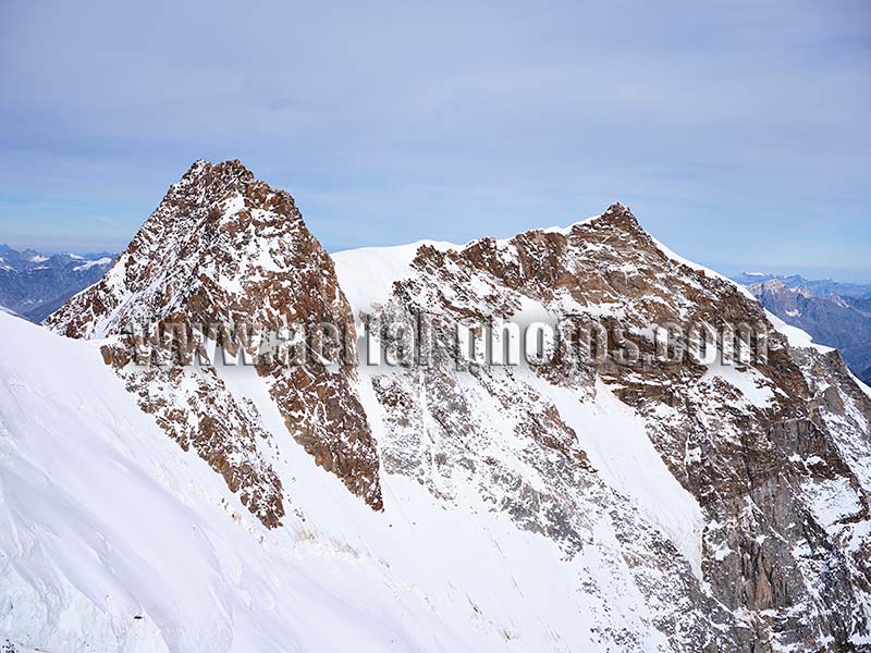 Aerial view of the summits of Dufourspitze and Nordend, Switzerland / Italy. LUFTAUFNAHME, Schweiz.