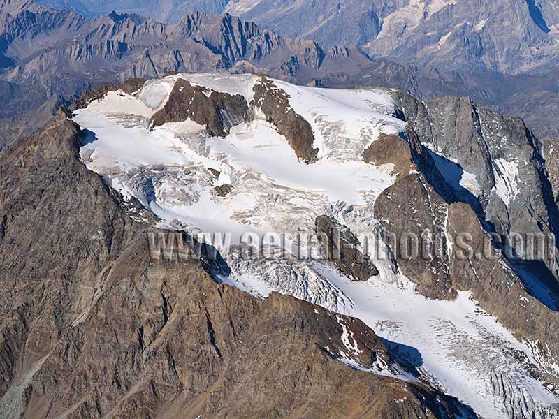 Aerial view of the Glacier of Mont Vélan, Switzerland. LUFTAUFNAHME, Schweiz.