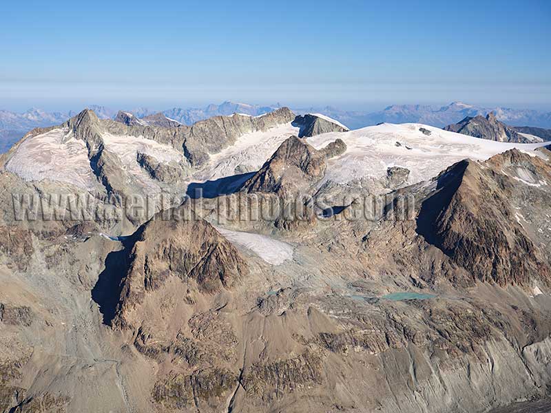 Aerial view of La Ruinette Summit, Valais, Switzerland / Italy. LUFTAUFNAHME, Schweiz.