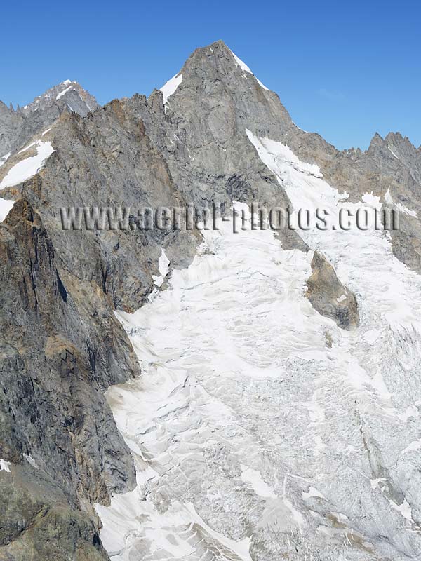 Aerial view, Mont Dolent Glacier, Mont-Blanc Massif, Valais, Switzerland. VUE AERIENNE, Suisse.