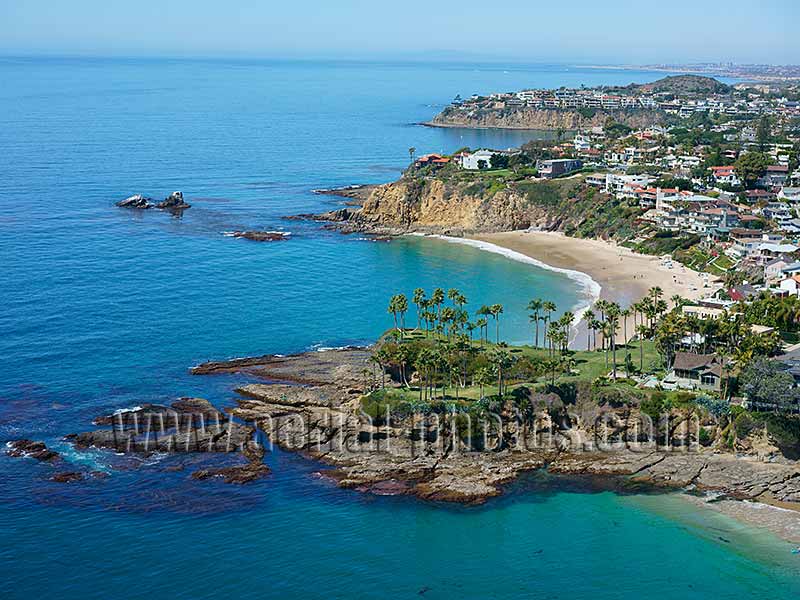 Aerial view of an idyllic seaside town, Laguna Beach, Orange County, California, USA.