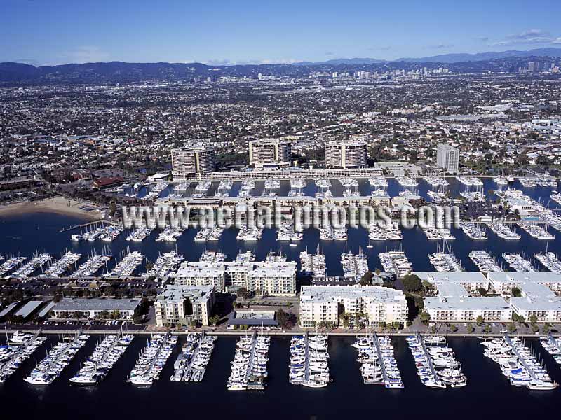 Aerial view of Marina del Rey, small-craft harbor in Los Angeles, California, USA.