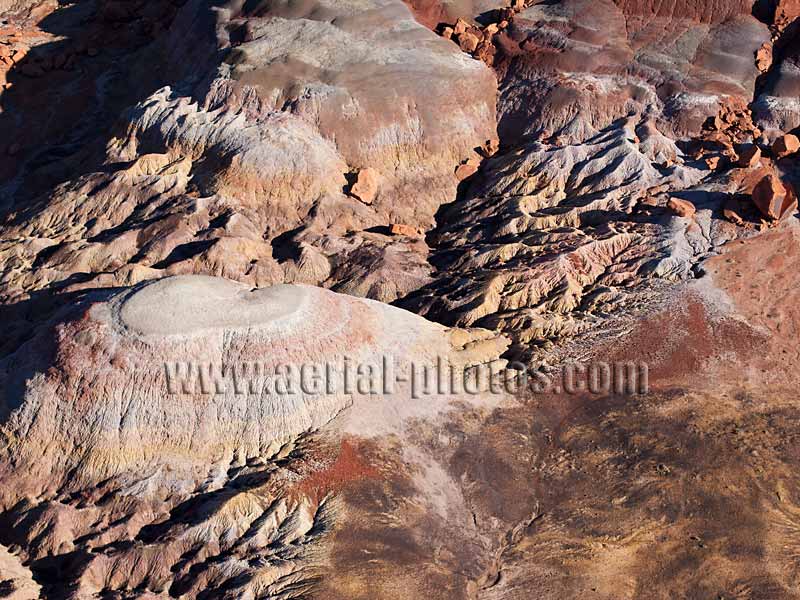 AERIAL VIEW photo of colorful badlands, Clay Hills, Utah, United States.
