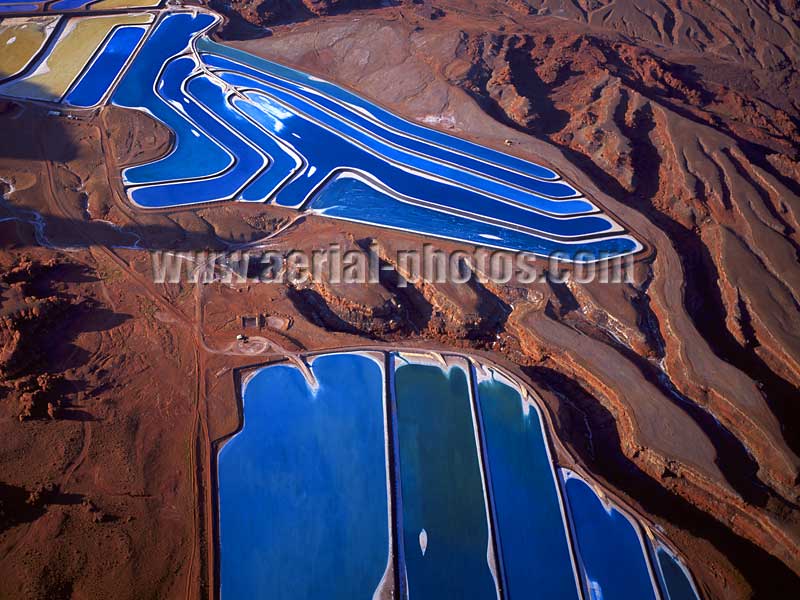 AERIAL VIEW photo of a potash evaporation ponds, mining industry, Moab, Utah, United States.