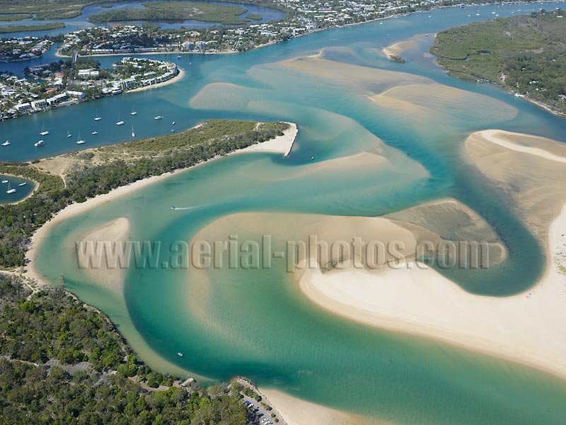 AERIAL VIEW photo of an estuary, Noosa Heads, Queensland, Australia.