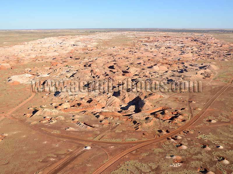 AERIAL VIEW photo of an opal field, Coober Pedy, South Australia, Australia.