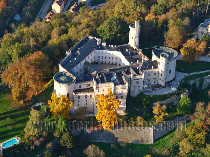Aerial photo of Wolfsberg Castle in Carinthia, Austria. Luftaufnahme, luftbild, Österreich.