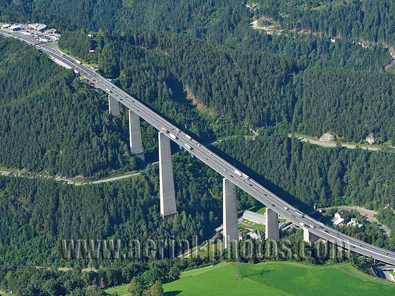 Aerial photo of Europa Bridge, Tyrol, Austria. Luftaufnahme, luftbild, Tirol, Österreich.