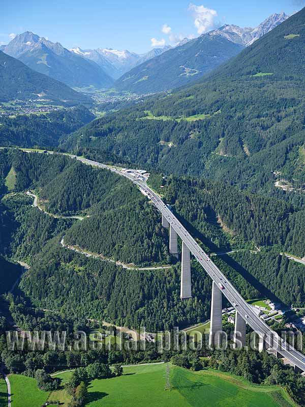 Aerial photo of Europa Bridge, Tyrol, Austria. Luftaufnahme, luftbild, Tirol, Österreich.