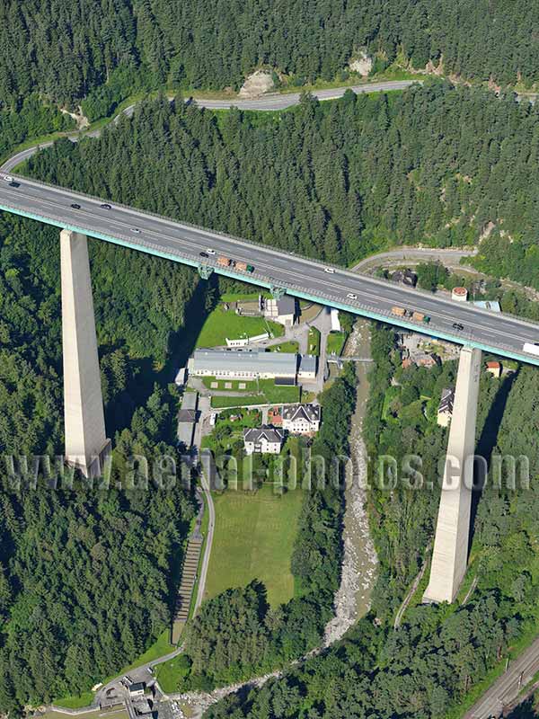 Aerial photo of Europa Bridge, Tyrol, Austria. Luftaufnahme, luftbild, Tirol, Österreich.
