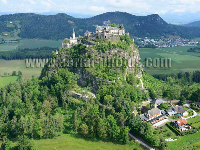 AERIAL VIEW photo of Hochosterwitz Castle, Carinthia, Austria. LUFTAUFNAHME luftbild, Burg Hochosterwitz, Kärnten, Österreich.