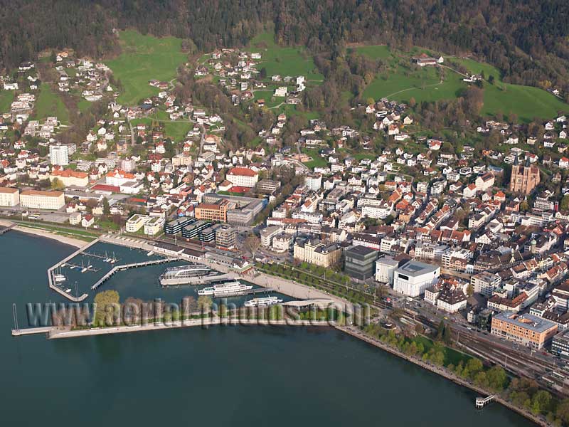 AERIAL VIEW photo of Bregenz, Vorarlberg, Lake Constance, Austria. LUFTAUFNAHME luftbild, Bodensee, Österreich.