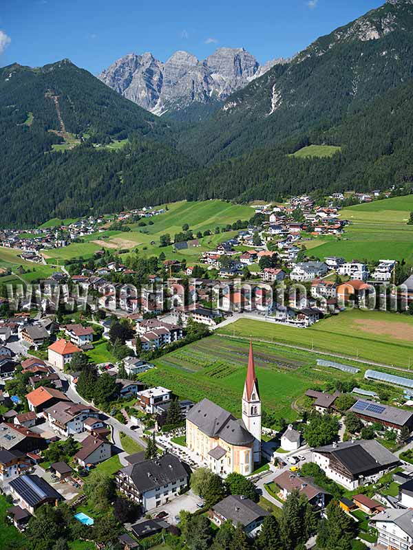 AERIAL VIEW photo of Telfes Parish Church, Tyrol, Austria. LUFTAUFNAHME luftbild, Tirol, Österreich.