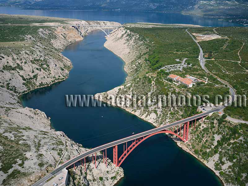 AERIAL VIEW photo of Maslenica Bridge, Dalmatia, Croatia. ZRAČNI POGLED fotografija, Dalmacija, Hrvatska.