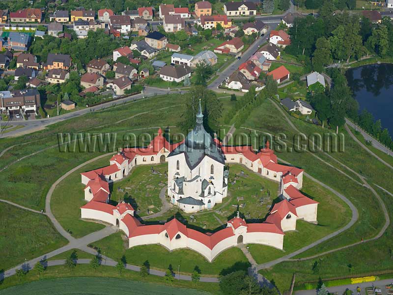 AERIAL VIEW photo of a church, Zelená hora, Žďár nad Sázavou, Czech Republic. LETECKÝ POHLED, Kostel, Česká republika.