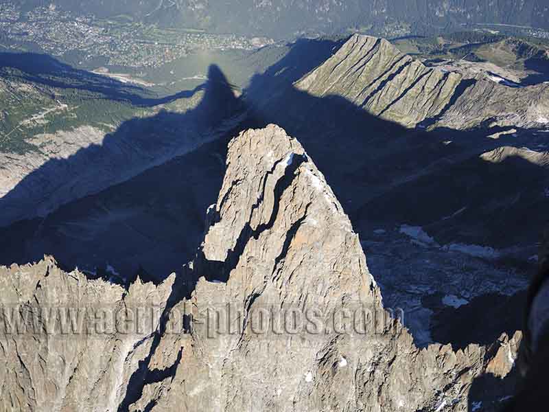 Aerial view. Photo of Les Drus, Chamonix, Haute-Savoie, Auvergne-Rhône-Alpes, France. Vue aérienne.