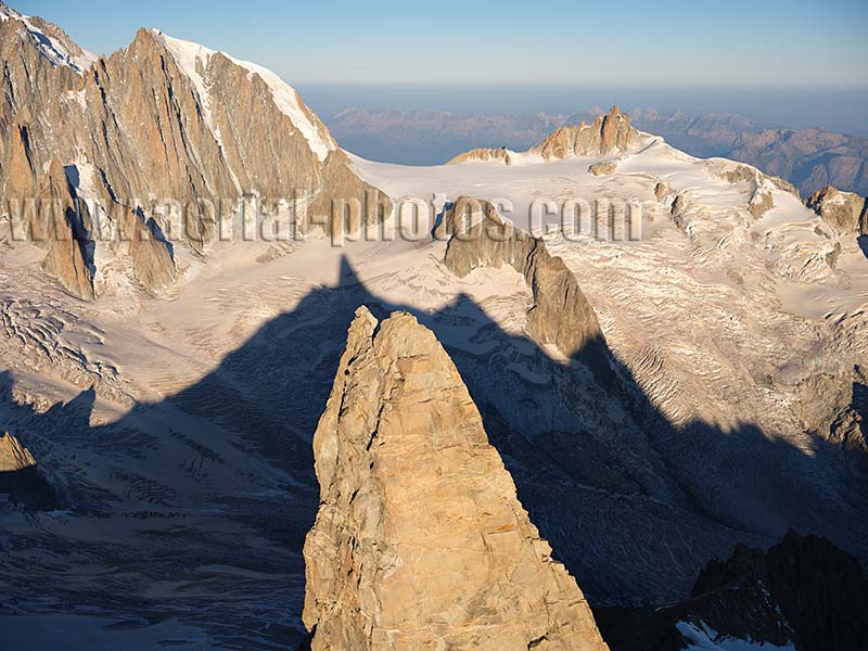 Aerial view. Photo of Dent du Geant, Chamonix-Mont-Blanc, Haute-Savoie, Auvergne-Rhône-Alpes, France. Vue aérienne.