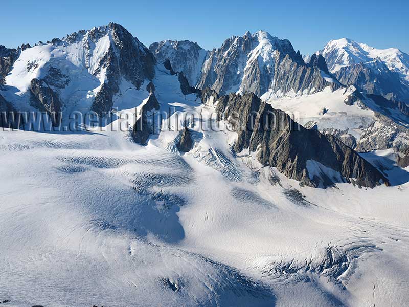 Aerial view. Photo of Aiguille du Chardonnet in the Mont Blanc Massif, Auvergne-Rhône-Alpes, France. Vue aérienne.