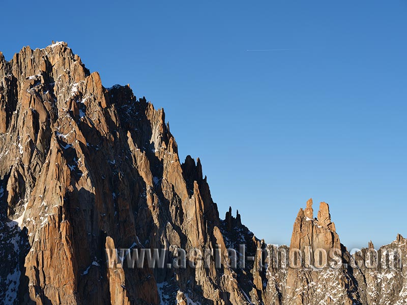 Aerial view. Photo of Aiguille du Jardin, Chamonix-Mont-Blanc, Auvergne-Rhône-Alpes, France. Vue aérienne.