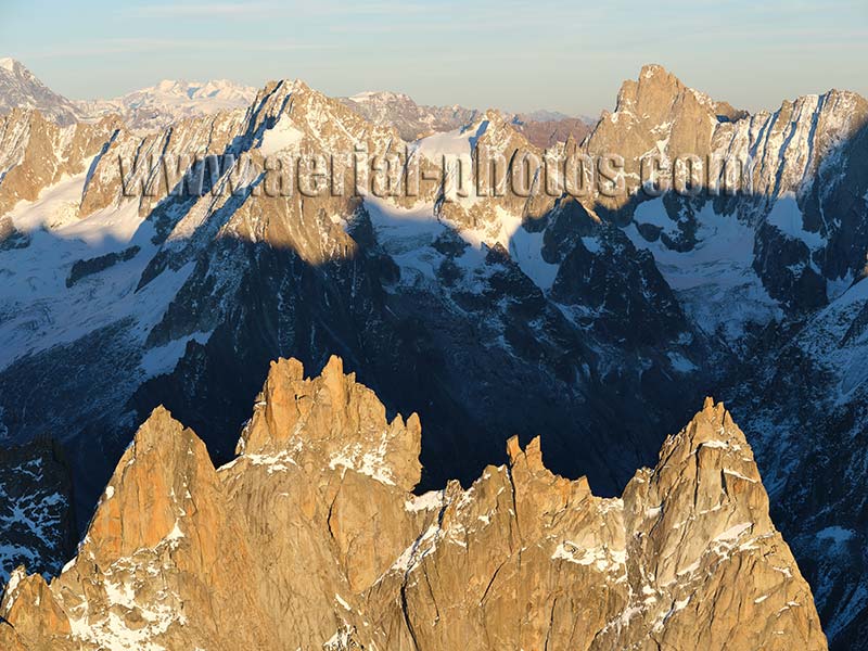 Aerial view. Photo of Blaitière Peak. Chamonix-Mont-Blanc, Auvergne-Rhône-Alpes, France. Vue aérienne.