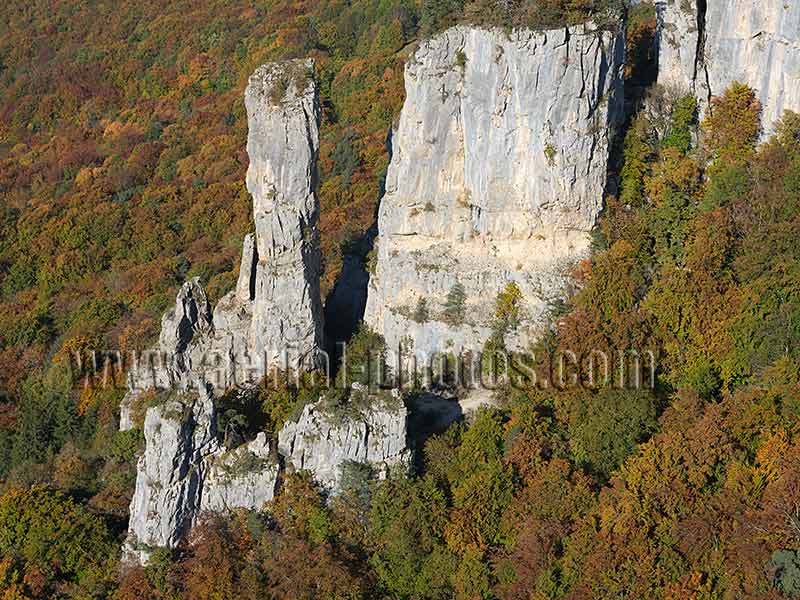 Aerial view. Photo of a limestone pinnacle in Savoie, Auvergne-Rhône-Alpes, France. Vue aérienne.