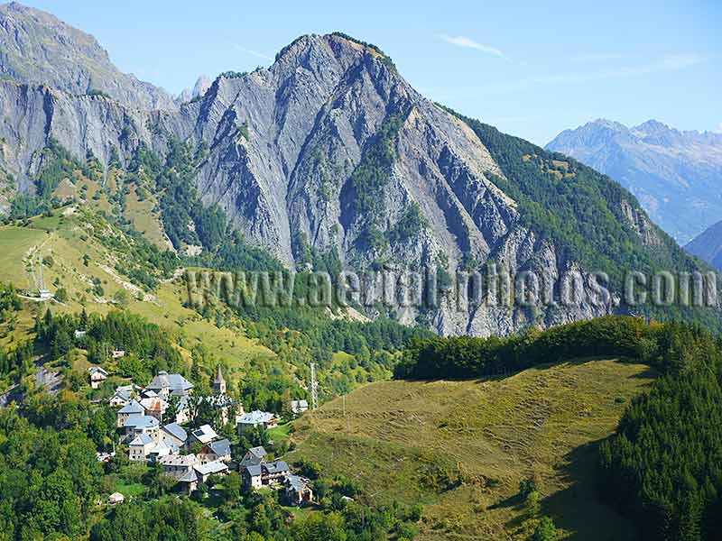 AERIAL VIEW photo of Chamonix Needles, Mont-Blanc Massif, Auvergne-Rhône-Alpes, France. VUE AERIENNE Aiguilles de Plan, Blaitière et Grépon, Aiguilles de Chamonix.