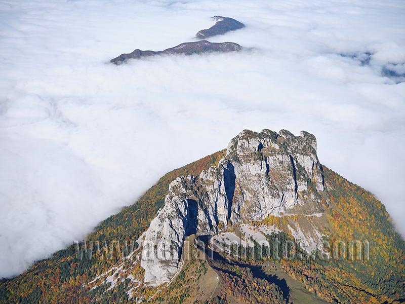 Aerial view. Photo of Dents de Lanfon, Haute-Savoie, Auvergne-Rhône-Alpes, France. Vue aérienne.