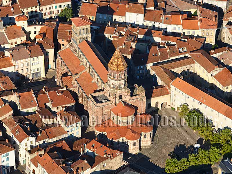Aerial photo of Brioude Basilica, Haute-Loire, Auvergne-Rhône-Alpes, France. Vue aérienne.