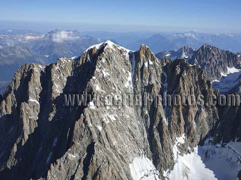 Aerial photo of Aiguille Verte, Chamonix Mont-Blanc, Haute-Savoie, Auvergne-Rhône-Alpes, France. Vue aérienne.