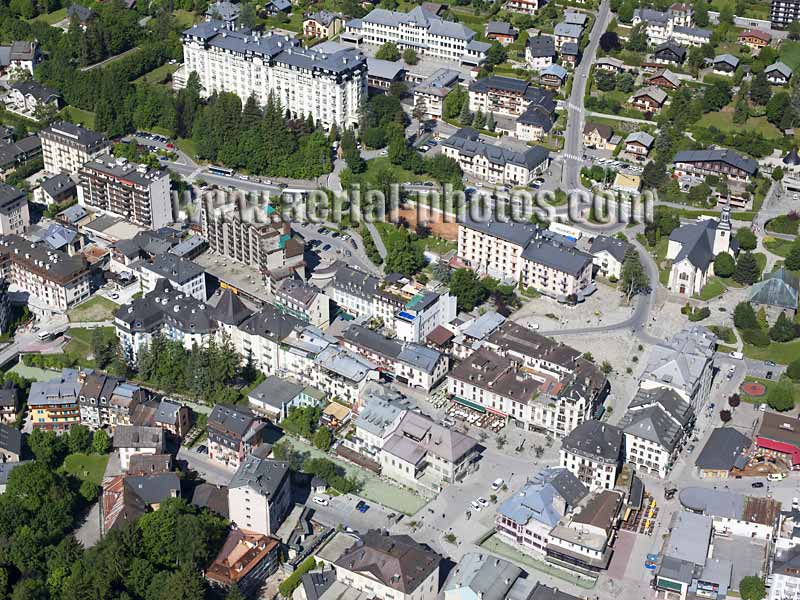Aerial view. Photo of Chamonix Mont-Blanc. Haute-Savoie, Auvergne-Rhône-Alpes, France. Vue aérienne.