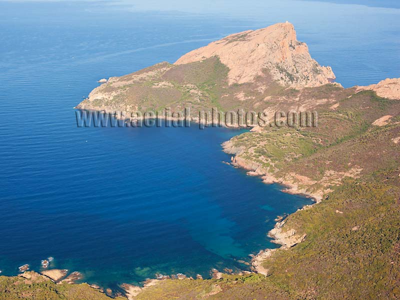 AERIAL VIEW photo of Capo Rosso, Porto Gulf, Corsica, France. VUE AERIENNE Golfe de Porto, Corse.