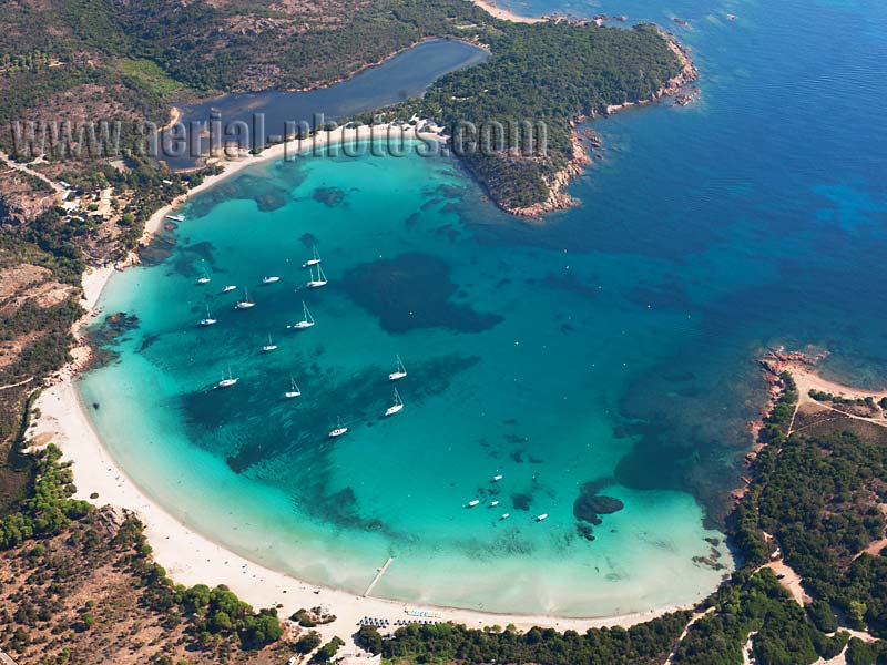 AERIAL VIEW photo of Rondinara Bay, Corsica, France. VUE AERIENNE Baie de Rondinara, Corse.
