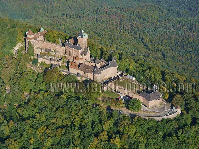 Aerial photo of the Haut-Koenigsbourg Castle, Bas-Rhin, Alsace, Grand Est, France. Vue aérienne.