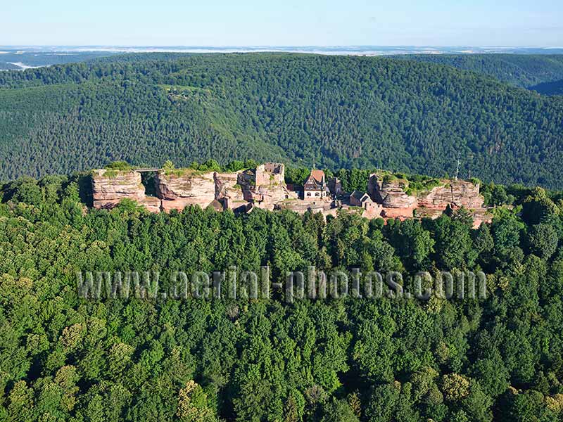 Aerial photo of Haut Barr Castle, Saverne, Alsace, Grand Est, France. Vue aérienne.