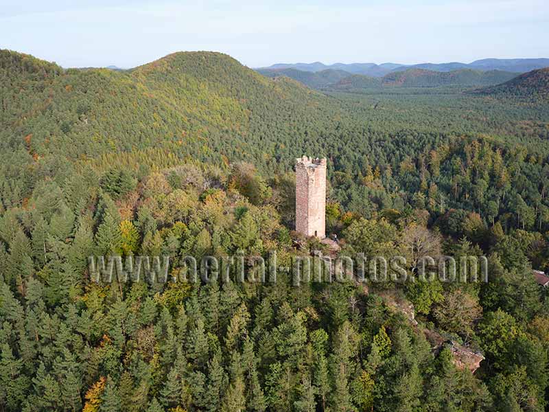 Aerial photo of Waldeck Castle, Moselle, Lorraine, Grand Est, France. Vue aérienne.