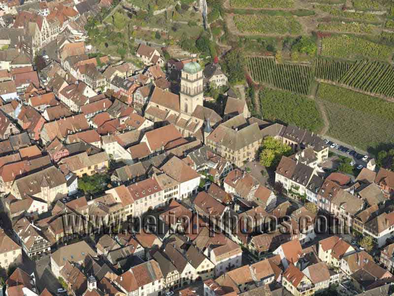 Aerial photo of Kaysersberg Vignoble in Haut-Rhin, Alsace, Grand Est, France. Vue aérienne.