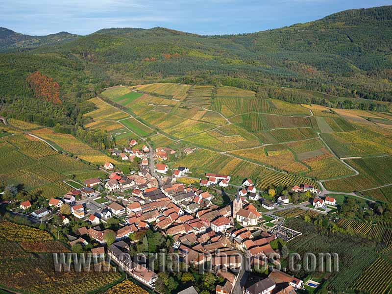 Aerial photo of Rodern Village in Haut-Rhin, Alsace, Grand Est, France. Vue aérienne.