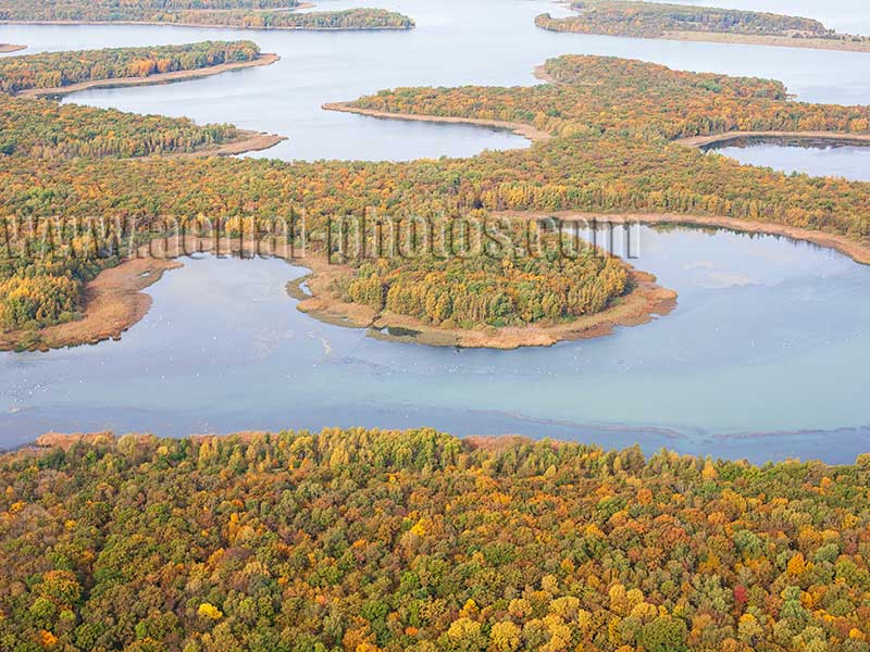 Aerial photo of Lake Madine in Meuse, Lorraine, Grand Est, France. Vue aérienne.