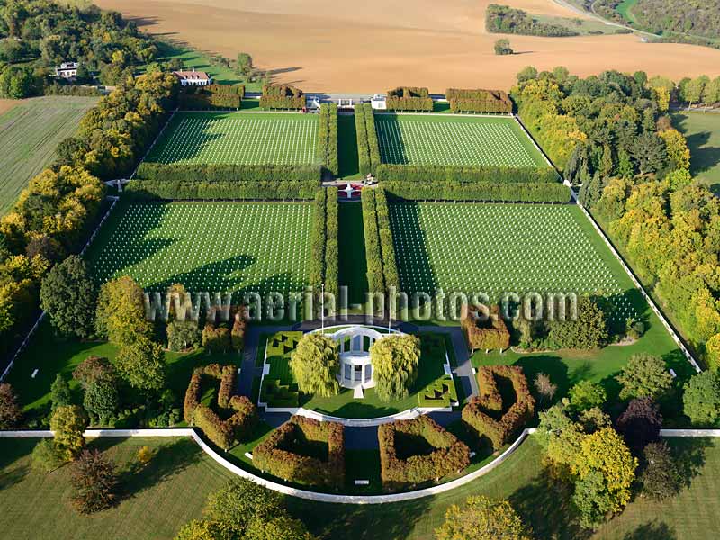Aerial photo of St Mihiel American Cemetery, World War One, Meurthe-et-Moselle, Lorraine, Grand Est, France. Vue aérienne.
