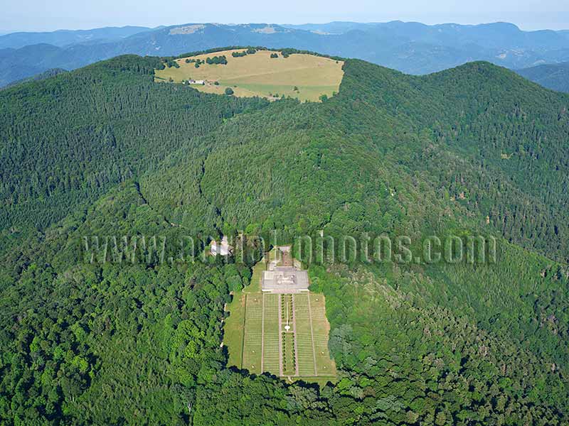 Aerial photo of hartmannswillerkopf, World War One memorial, Alsace, Grand Est, France. Vue aérienne.