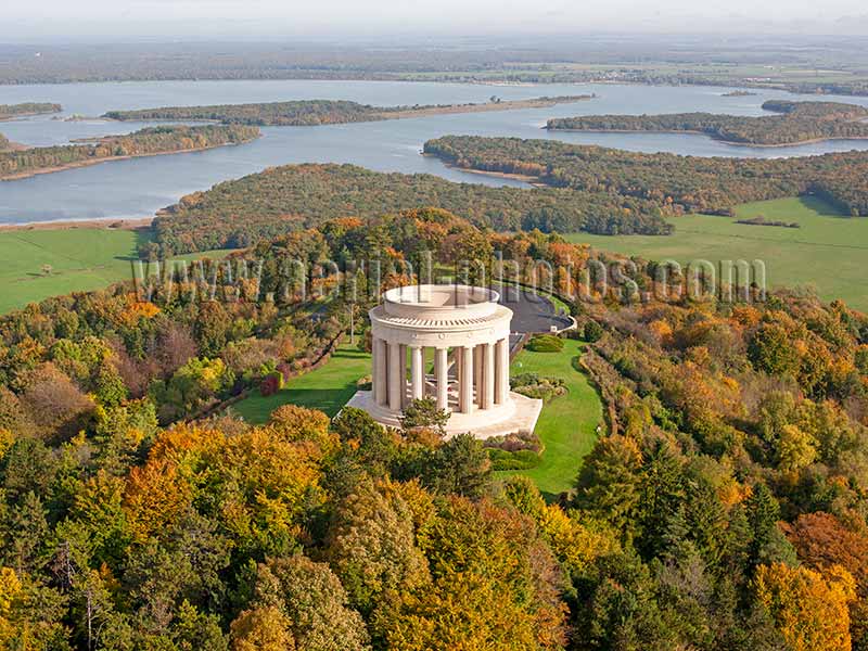 Aerial photo of Montsec American Monument, World War One site, Meuse, Lorraine, Grand Est, France. Vue aérienne.