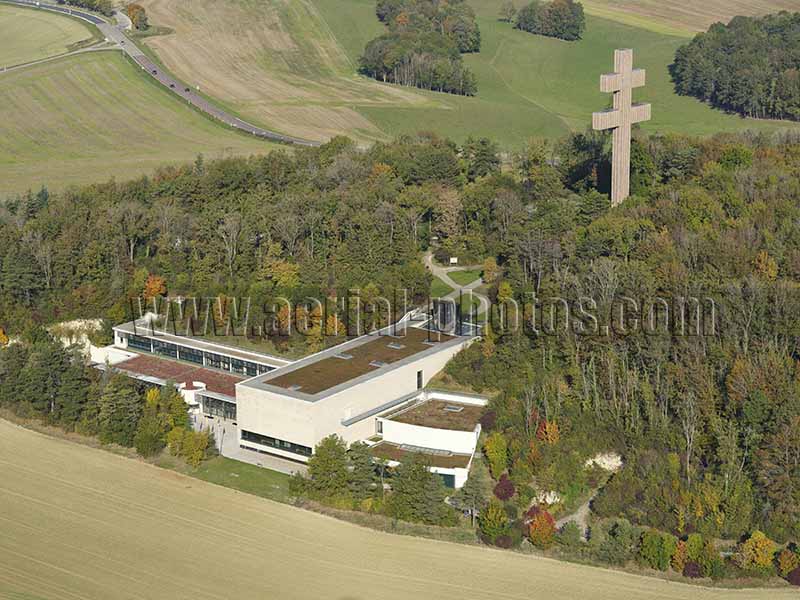 Aerial photo of the Cross of Lorraine in Colombey-les-deux-Eglises, Haute-Marne, Grand Est, France. Vue aérienne.